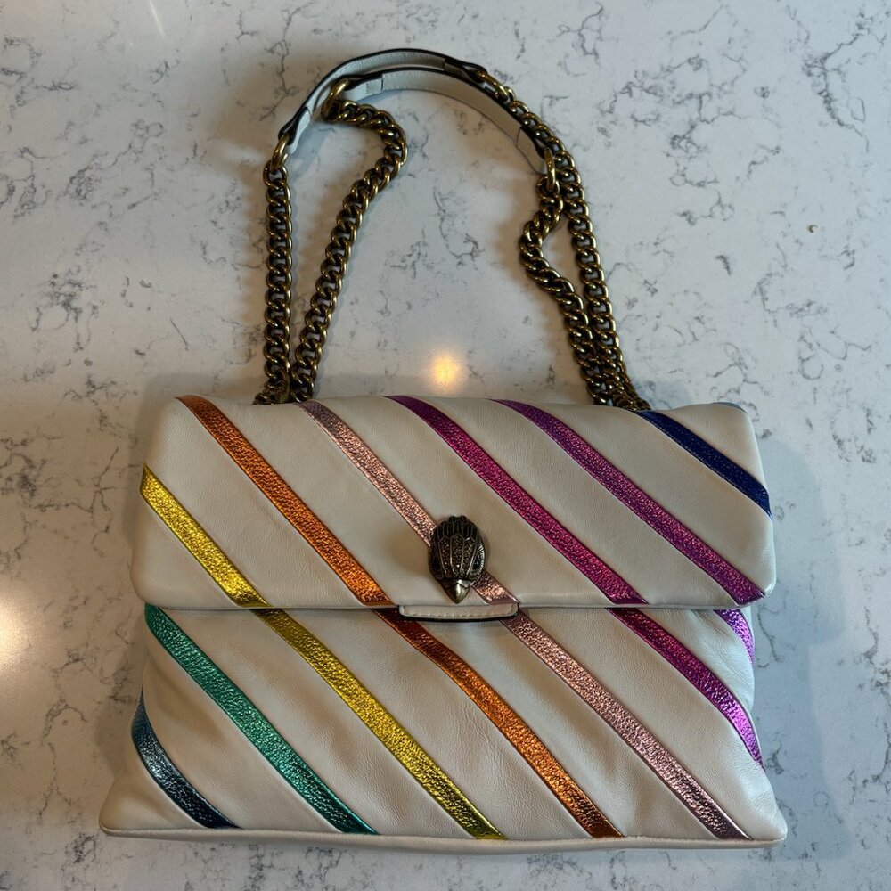 Kurt Geiger London Large Kensington Rainbow Stripe Leather Shoulder Bag